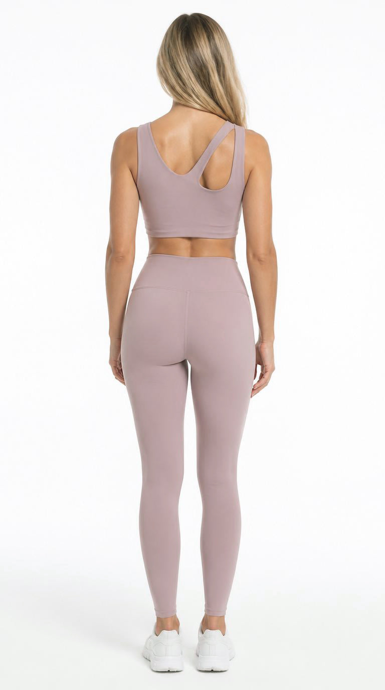 Conjunto Fitness Leggings Nude e Top Dupla face