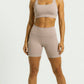 CONJUNTO FITNESS CANELADO- BERMUDA COM BOLSO E TOP,  NA COR NUDE