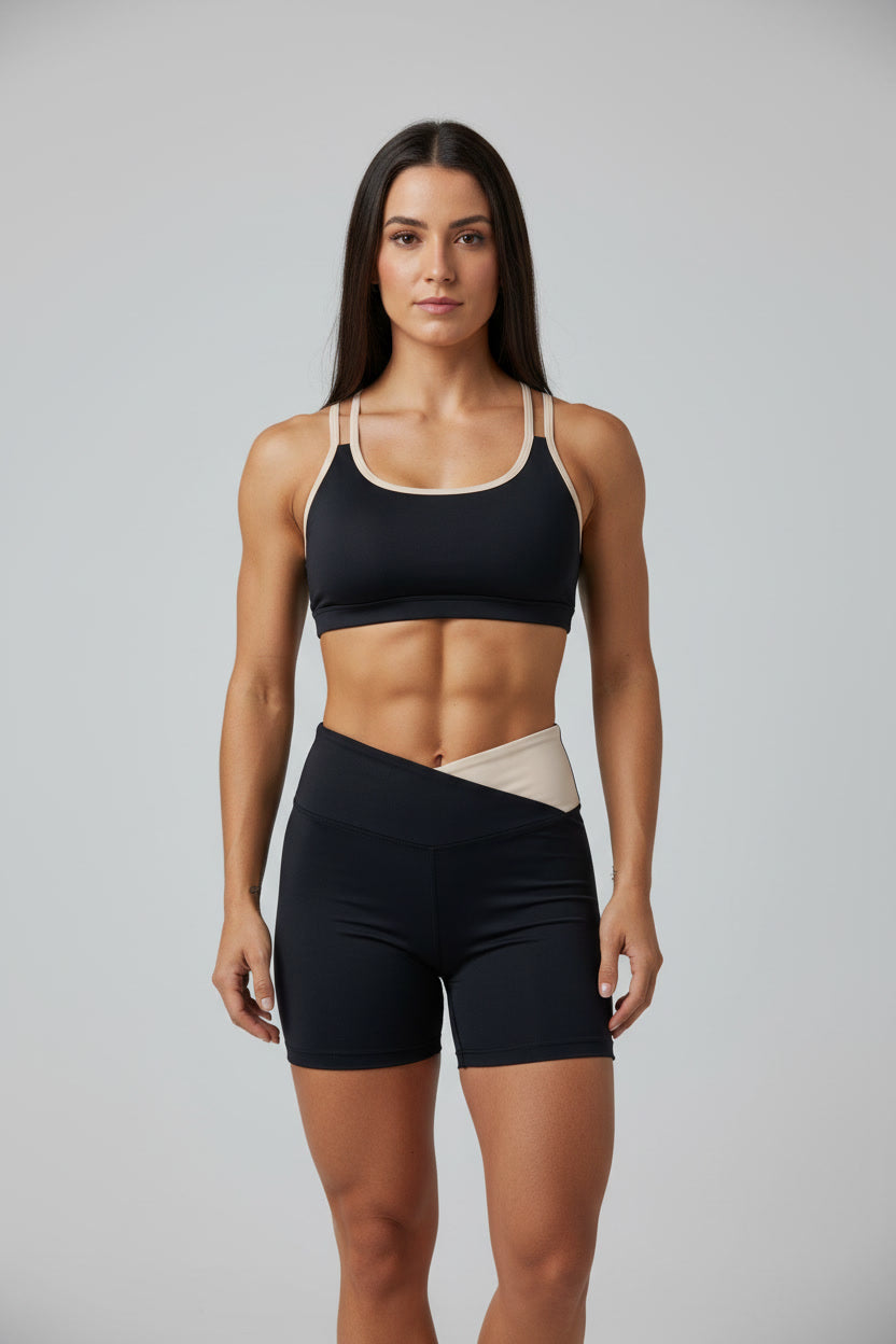 Conjunto Fitness Bicolor Preto/Nude
